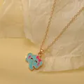 Cute golden necklace with light blue enamel elephant pendant and pink bow for children - Blue Smile Elephant (A2889-10)