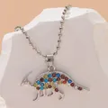 Macro detail of Parasaurolophus dinosaur pendant with colorful rhinestones on bead chain - Parasaurolophus Style (A2904-2)
