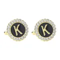 Gold round cufflinks with letter K and rhinestones on black background for shirts - Style K