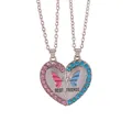 Set of 2 Best Friends heart butterfly necklaces with pink and blue rhinestones - Pink Blue Rhinestone Heart Butterfly Chain Set