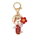 Golden Chinese style rabbit keychain with red good luck charm and carrot pendant charms - Opening Luck Charm (D1357)