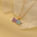 Golden necklace featuring a BABE letter pendant with purple and blue colorful filling - BABE Letter Pendant (A2889-13)