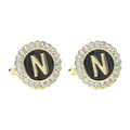 Men's gold cufflinks with black enamel and diamond-set letter N in elegant style - Style N