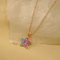 Golden necklace with blue and pink star pendant on artistic textured background - Blue Pink Star (A2889-14)