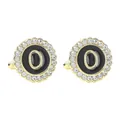 Men's gold-plated round cufflinks with letter O design, black enamel and white rhinestones - Style O