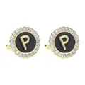 Polished gold and black enamel cufflinks featuring the letter P with crystal trim - Style P