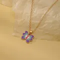 Colorful butterfly pendant necklace with purple enamel on a fine gold-plated chain - Colorful Enamel Butterfly (A2889-16)