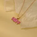 Pink enamel BFF heart friendship necklace with gold plated chain on textured paper - BFF Pink Heart (A2889-17)