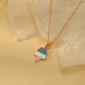 Cute three-colored ice cream pendant necklace with a golden cone and delicate chain - Tricolor Ice Cream (A2889-19)