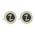 Men's gold-plated round cufflinks with black enamel, sparkling crystals, and letter Z - Style Z