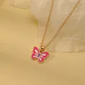 Pink enamel butterfly pendant necklace in gold finish for girls and best friends - Pink Colorblock Butterfly (A2889-22)