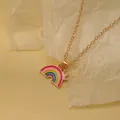Golden necklace featuring a vibrant rainbow and crown pendant for kids and girls - Multicolor Rainbow Crown (A2889-23)