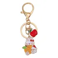 Portachiavi con coniglio bianco con ciondolo arancione e accessorio mela rossa festivo - Stile Fortuna (D1354)
