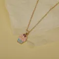 Pink cupcake pendant necklace with gold chain for children and girls creative gift - Pink Blue Cupcake (A2889-25)