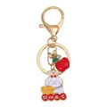 Cute white bunny keychain with golden sycee and red apple charm in enamel finish - Wealth and Treasure Style (D1356)