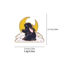 Cute bunny on a white cloud and yellow moon enamel pin with size and weight details - Black Rabbit Moon Style (C2225)