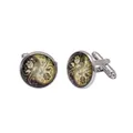 Silberne runde Manschettenknöpfe mit goldenem Rosen-Yin-Yang-Design und T-Verschluss - Silberne Basis Vintage Rose Yin Yang (B1434-SI)
