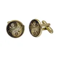 Klassische goldene Manschettenknöpfe mit floralem Muster und runden Harzeinlagen - Goldene Basis Vintage Rose Yin Yang (B1434-BR)