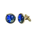 Herren Manschettenknöpfe in Gold mit blauem Weltkarte- und Yin-Yang-Design - Goldene Basis Blau Abstrakte Erde (B1435-BR)