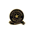 Golden outstanding employee enamel pin badge for March on a black background - March