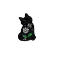Enamel black cat brooch featuring white daisy flower designs for minimalist fashion styling - Daisy Black Cat (C2270)