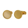 Gemelos redondos bañados en oro con piedra de ojo de gato y elegante borde trenzado - Blanco