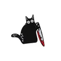 Quirky black cat enamel pin holding a bloody knife on a minimalist white background - Black Cat with Knife (C2272)