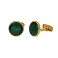 Gemelos dorados para hombre con gema verde circular y diseño de borde de cuerda trenzada - Verde
