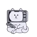 Spilla smaltata con gatto bianco cartoon con testa a TV retrò e console di gioco - Stile Gatto con Testa TV (C1957-5)
