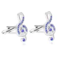 Silver cufflinks with G-clef musical note design and dark blue rhinestones - Cufflinks (B1233)