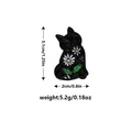 Black enamel cat brooch with white daisy patterns and size measurements details - Black Cat with Daisy Style (C2270)
