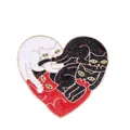 Spilla in smalto a forma di cuore con tre gatti a fumetti e finitura glitterata - Stile Cuore di Gatto Tricolore (C1957-9)