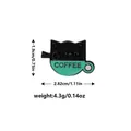 Cat and coffee enamel brooch in mint green and black with a glossy metal finish - Cats and Coffee Cup Style (C2271)