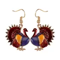 Minimalist Thanksgiving turkey drop earrings with colorful enamel in gold alloy setting - Red Blue Orange Yellow Style (F1496)
