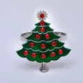 Serviettenring Tannenbaum in Silber mit grüner Emaille und roten Strasssteinen besetzt - Silberner Weihnachtsbaum mit Roten Strasssteinen (Z1289-SI) / Silber