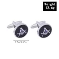 Silver Masonic cufflinks with black enamel circle and center rhinestone detail - Large / Silver
