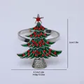 Silver metal Christmas tree napkin ring with green enamel and red crystal rhinestones - Silver Exquisite Christmas Tree (Z1290-SI)