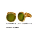 Gouden ronde manchetknopen met groene kattenoogsteen, inclusief afmetingen en gewicht - Groen