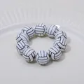 Set of 10 volleyball themed white beads with black textured lines for napkin rings - Volleyball (Z1293)