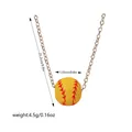 Collier de sport argenté avec un pendentif de baseball jaune et coutures rouges - Style Baseball Jaune (A2953-YE)