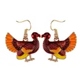 Vibrant Thanksgiving turkey drop earrings in gold finish with colorful enamel details - Red And Yellow Style (F1485)