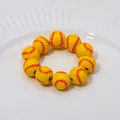 Perles en bois jaune style softball avec coutures rouges pour ronds de serviette - Softball (Z1295-YE)