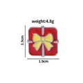 Red enamel Christmas gift box brooch with yellow bow and silver metal trim 1.9cm - Square Gift Box Style (C2115-8)