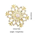 Detail view of snowflake brooch with gold plating, pearls, and crystals showing 4.5cm size - Gold Rhinestone Artificial Pearl Snowflake (C2318)