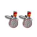 Gemelli da uomo a forma di racchetta da padel in metallo argento con smalto rosso e giallo - Stile Forma Racchetta da Padel (B1448)