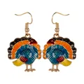 Handcrafted colorful turkey drop earrings with gold hooks for Thanksgiving celebration - Orange Red Blue Style (F1487)