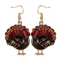 Thanksgiving turkey earrings in golden alloy with red and orange enamel detail - Red And Black Style (F1488)