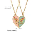 Magnetic butterfly heart Best Friends pendant necklaces with pink and green enamel - Pink and Mint Green Rainbow Gold Chain Set