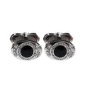 Silver mens cufflinks featuring black oval inlay and sparkling crystal border detail - Oval Black Rhinestone Style (B1446)