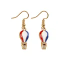 Hot air balloon dangle earrings in red, white, and blue enamel with gold finish - Hot Air Balloon Flag Style (F1466)